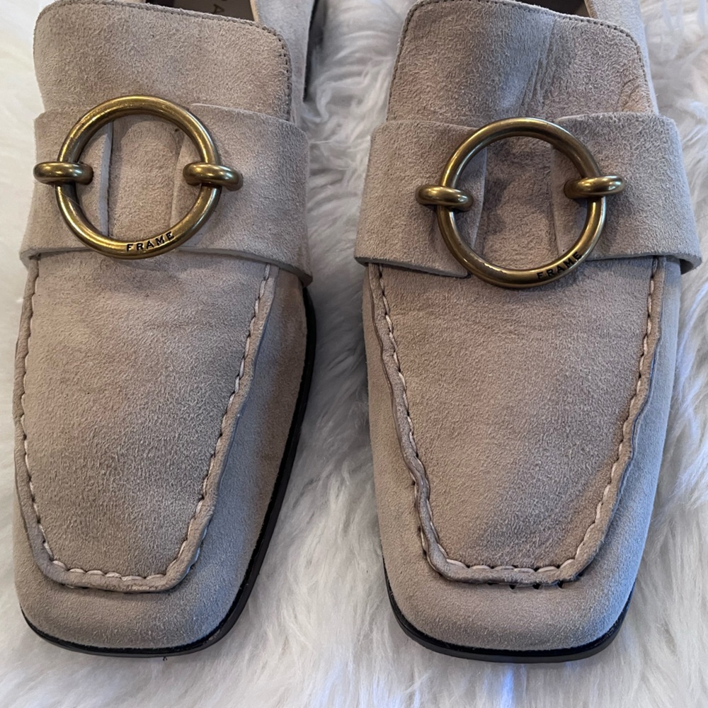 Frame Le Montecito 39.5 Loafer Tan Suede W/Gold Buckle Detail - Picture 8 of 16